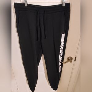 CALVIN KLEIN JOGGERS FLEECE PANTS BLACK SIZE LARGE